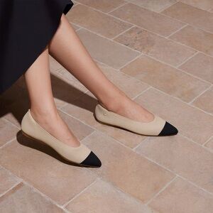 Vivaia Aria 5* Tan & Black Two-Tone Ballet Flats Pointed Toe Colorblock EU 38.5